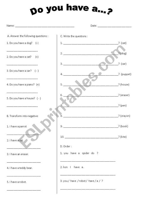 Do You Have A Esl Worksheet By Lahm