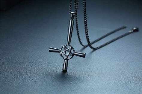 Pj Jewelry Inverted Pentagram Cross Necklace Stainless Steel Upside