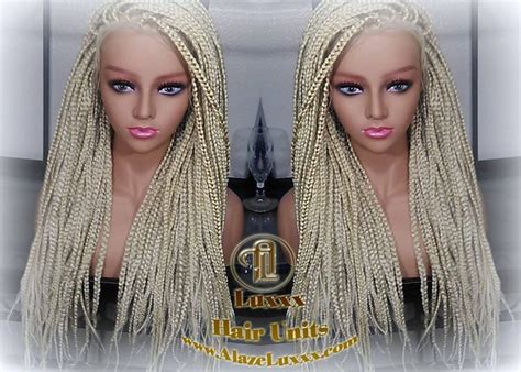 Plaitnum Blonde Box Braid Wig Ombre Balayage White Blonde Platinum Lace Baby Hair Unit Small