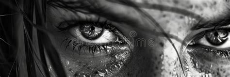 dramatic closeup  fierce determined eyes black  white art stock