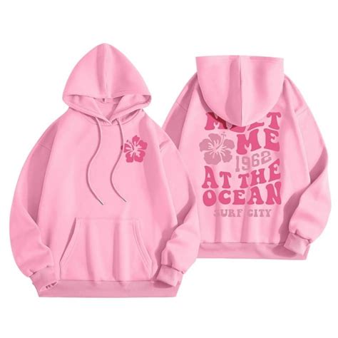 Girls Pink Palm Puff Hoodies Cute Graphic Printed Long Sleeve Sweatshirts Pullover Preppy