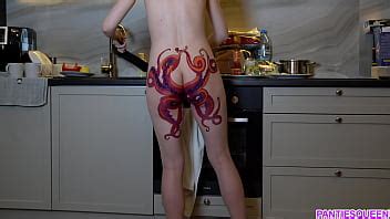 Naked Housewife With Octopus Tattoo On Ass Cooks Dinner On Kitchen And Ignores You Xvideos