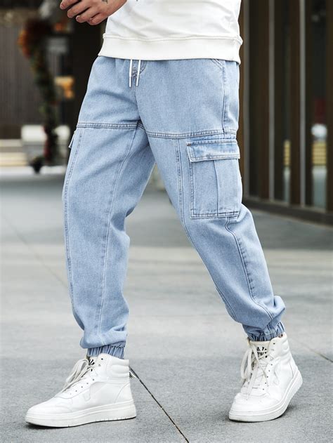 Manfinity Sporsity Men Cotton Flap Pocket Side Jogger Jeans Shein Usa