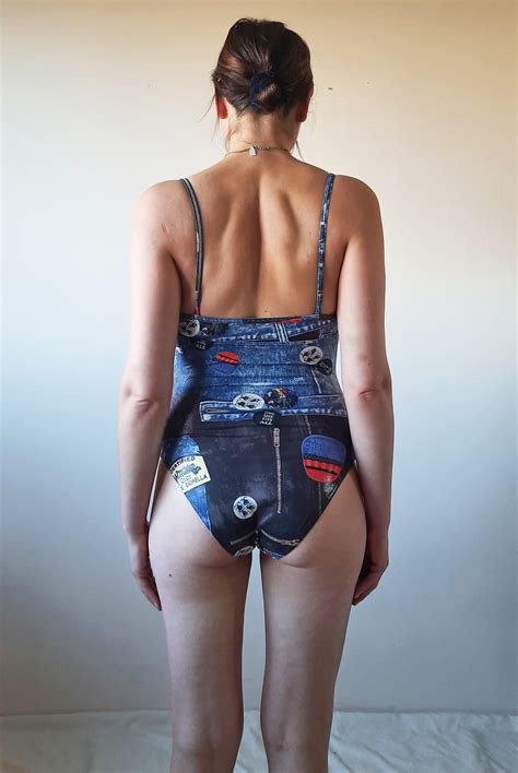 Vintage Christian Dior Swimsuit John Galliano F/W 2001 Wet Look Denim