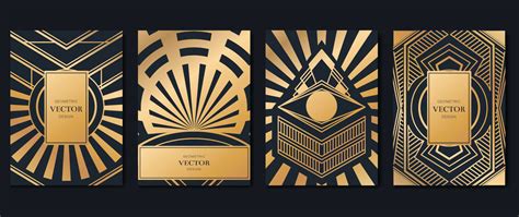 Luxury Geometric Pattern Cover Template Set Of Art Deco Poster Design