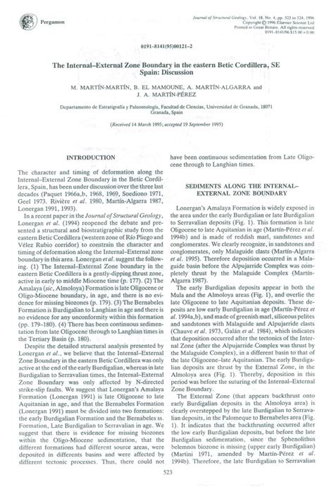 Pdf The Internal External Zone Boundary In The Eastern Betic