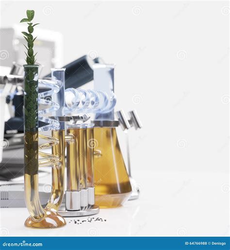 Green Plant In Chemical Laboratory Science And Technology Concept Stock