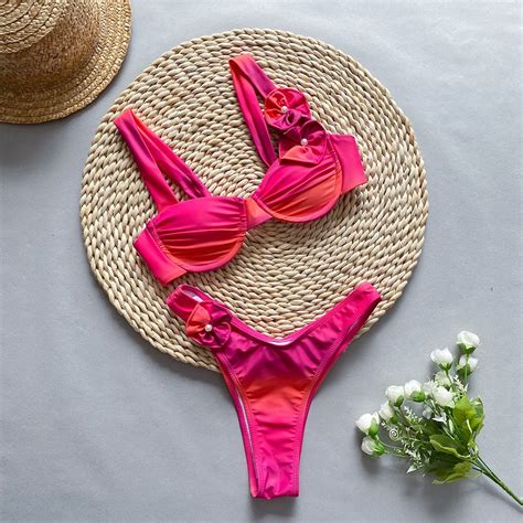 Hhh New Bikini Three Dimensional Flower Sexy Bikini Underwire Split Women S Swimsuit