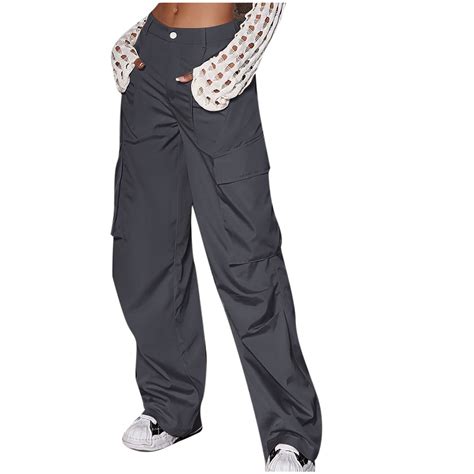 Women High Waisted Cargo Pants Wide Leg Casual Baggy Parachute Pants Outdoor Hiking Trousers