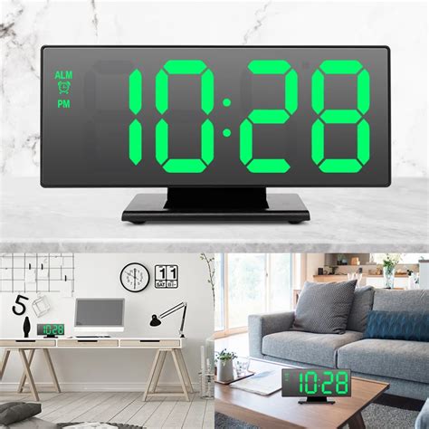 Led Mirror Digital Night Lights Watch Table Electronic Snooze Desktop