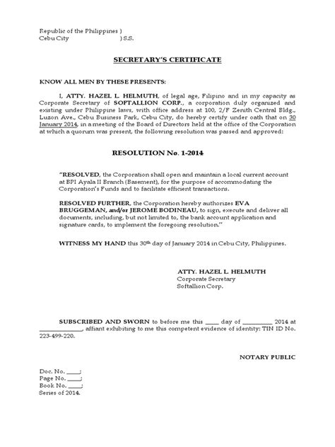 Secretarys Certificate To Open A Bank Account Pdf Justice Crime