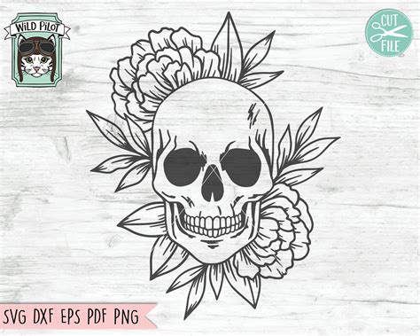 Flower Skull Clip Art Sugar Skull Svg Flower Skull Svg Floral Skull Svg