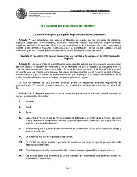 LEY Nacional DEL Registro DE Detenciones LEY NACIONAL DEL REGISTRO DE