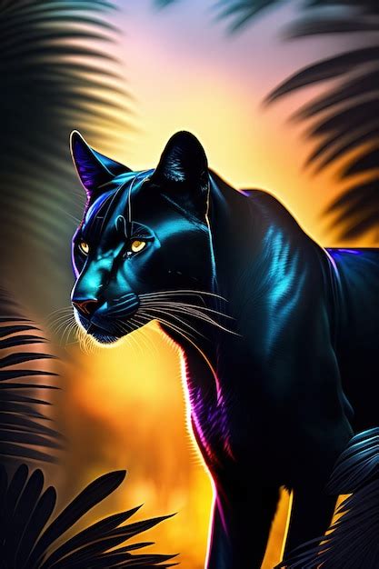 Premium Ai Image Black Panther In The Night Jungle Digital Art