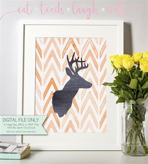 Deer Head Watercolor Print Deer Head Silhouette Art Fall - Etsy