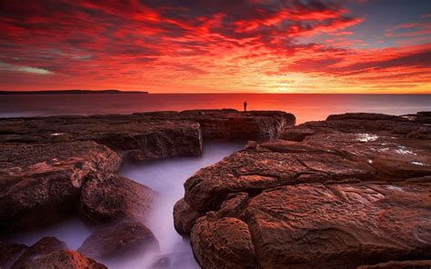 Sea Water Sunset Sky Rocks Clouds Magic Sunrise 4k Cliffs