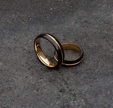 Black Tungsten Wedding Band Black and Gold Wedding Band - Etsy