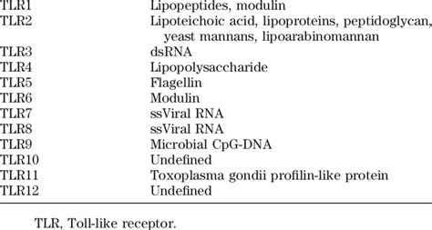 Ligands for known mammalian Toll-like receptors TLR Ligand | Download Table