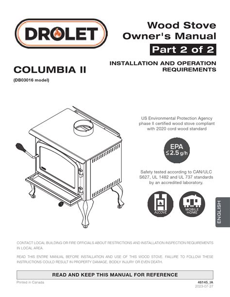 Drolet Columbia II Wood Stove Installation & User Manual