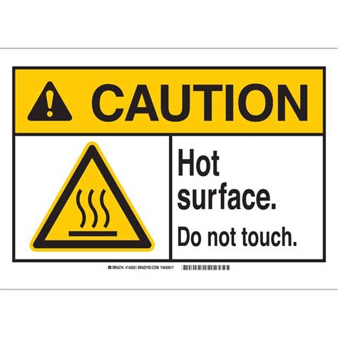 brady polystyrene sign caution hot surface   touch fisher