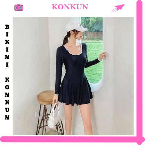 M L XL Bikini đồ bơi đi biển mảnh liền váy cổ vuông KONKUN MS Shopee Việt Nam