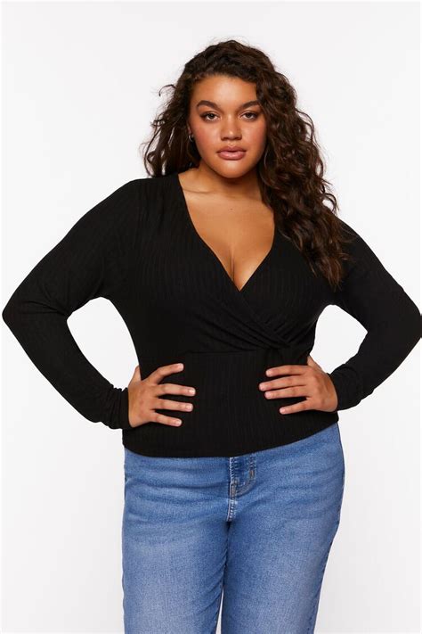 Plus Size Surplice Long Sleeve Top