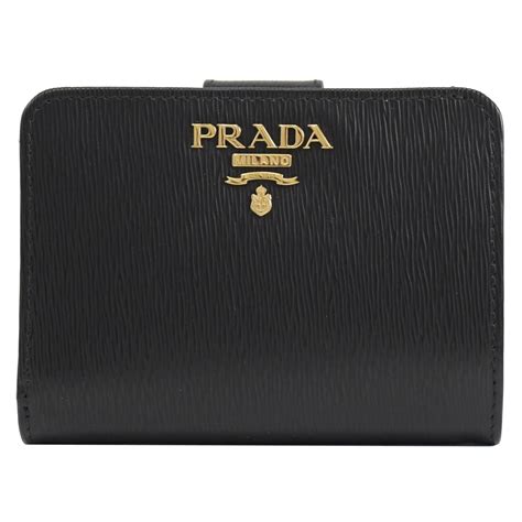 Prada 金屬logo水波紋釦式零錢短夾黑 中短夾 Yahoo奇摩購物中心