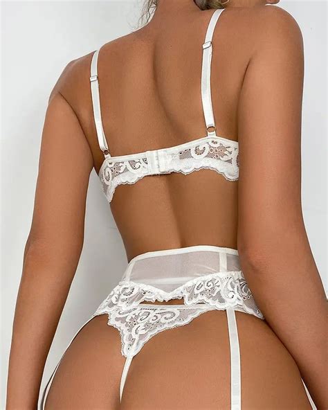 Olivia Mark 3 Piece Crochet Lace Garter Lingerie Set White M Artofit