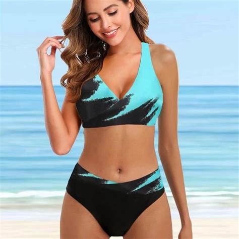 Maillot De Bain Sexy Pour Femmes Bikini Taille Haute Imprim Arcciel Tankinis Semble Deux Pi Ces
