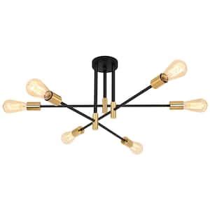 YANSUN 32 7 In 6 Light Black Unique Modern Sputnik Semi Flush Mount