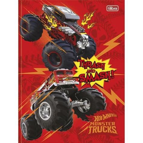 Caderno Brochura Capa Dura Universit Rio Hot Wheels Monster Trucks Folhas Tilibra Caderno