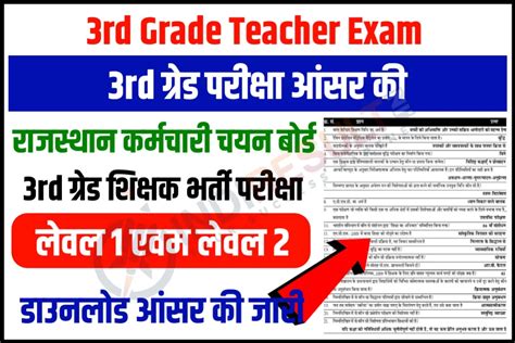 Rajasthan Rd Grade Teacher Answer Key Released For Level