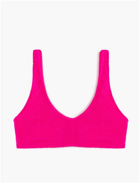 Pembe Kadın Koton X Sibil Çetinkaya Dokulu Spor Bikini Üstü U Yaka
