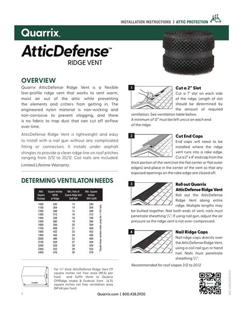 Quarrix Building Products Catalogs Attic Defense Ridge Vent Installation Instructions Arcat