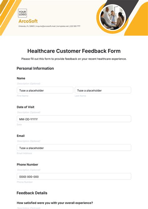 Free Healthcare Customer Feedback Form Template to Edit Online