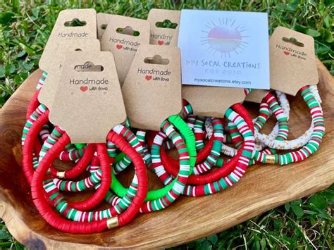 Handmade Christmas Heishi Beaded Bracelet Sets Clay Bead Bracelets