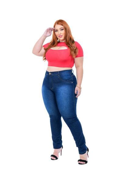 Calça Jeans Feminina Lycra Plus Size Gg Skinny Cintura Alta basica