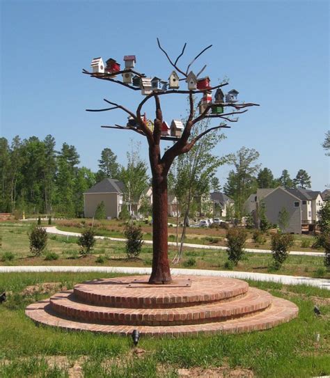 Welded Steel Tree Sculpture With Birdhouse Neighborhood Artist
