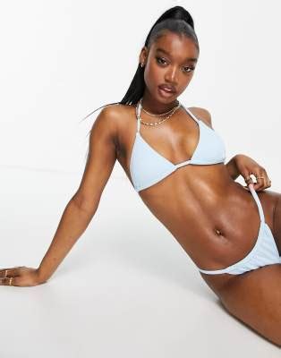 Asos Design Mix And Match Slip Bikini A Tanga In Spugna Azzurro Chiaro Asos