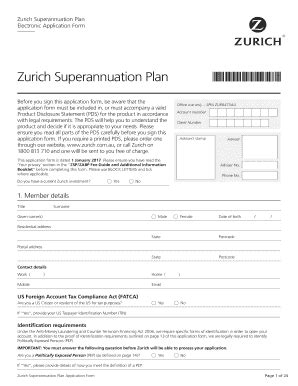 Fillable Online Zurich Superannuation PlanZurich AustraliaZurich Master