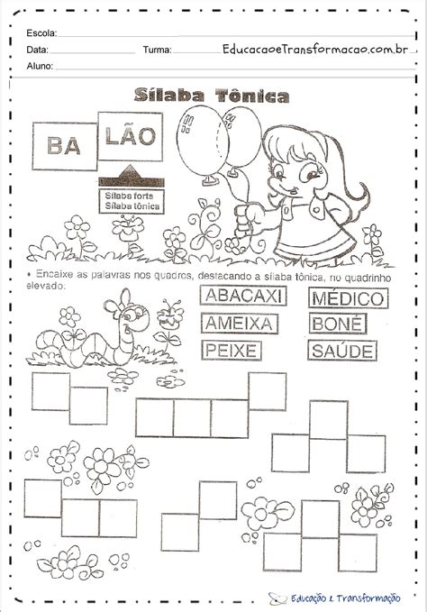 Atividade De Silaba Tonica 4 Ano