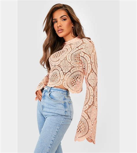Buy Boohoo Turtle Neck Crochet Lace Crop Top In Nude ThStreet Saudi Arabia
