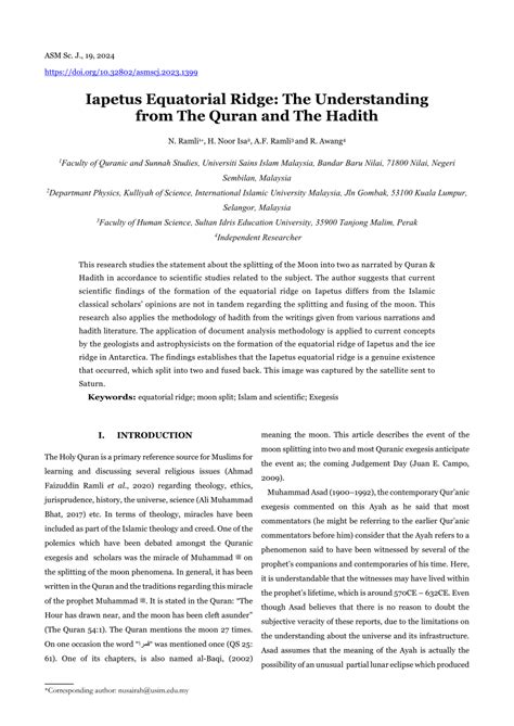 Pdf Iapetus Equatorial Ridge The Understanding From The Quran And