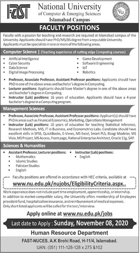 Fast Nuces Islamabad Jobs Latest Jobs In Pakistan