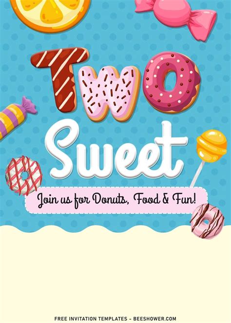 7 Donut Food And Fun Two Sweet Themed Party Invitation Templates