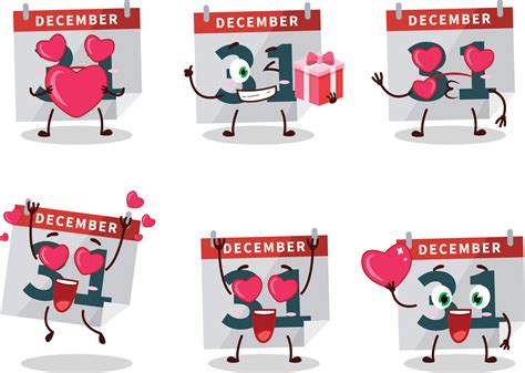 December 31th Calendar Cartoon Character With Love Cute Emoticon