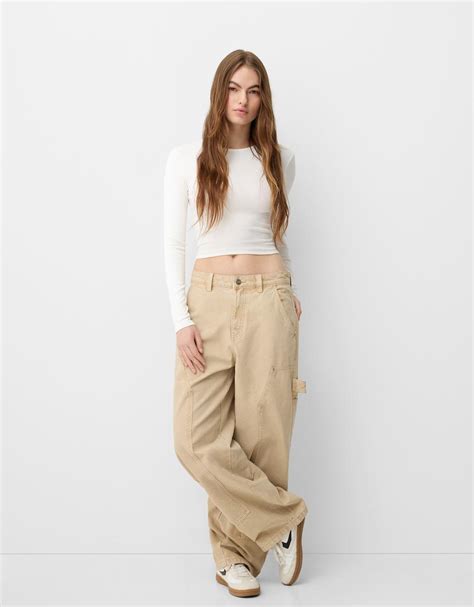 Комплект 2 фланелки с обло деколте и дълъг ръкав - Дамски | Bershka