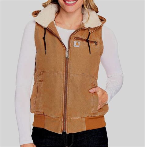 Carhartt Women S Wildwood Weathered Duck Hooded Vest Sherpa Lined Med Carhartt Carhartt