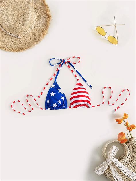 American Flag Print Triangle Bikini Top Shein Usa