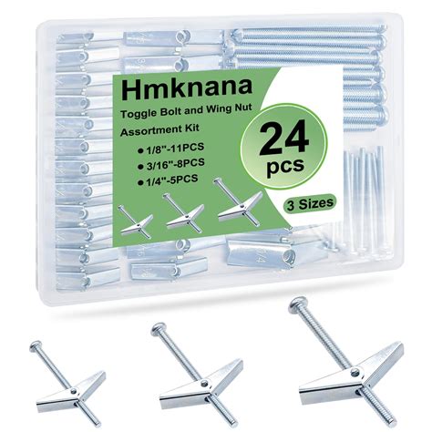 Hmknana 24Pcs Wall Anchors Toggle Bolts for Drywall, 1/4" 3/16" 1/8